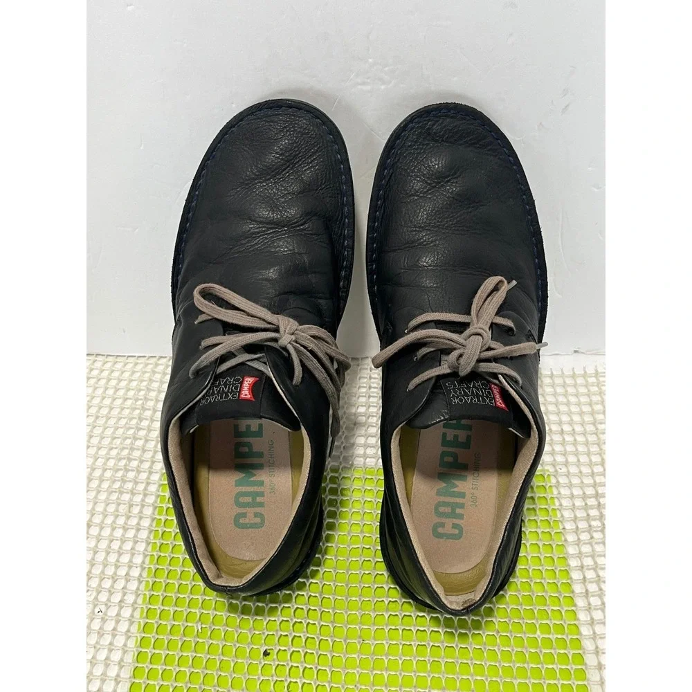 Camper Black Leather Lace-Up Sneakers with Gray Laces